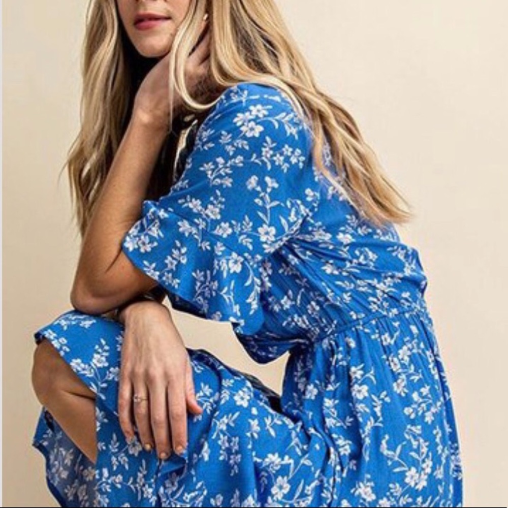 NEW Blue boho floral wrap hi low maxi dress 💙 - Picture 2 of 8